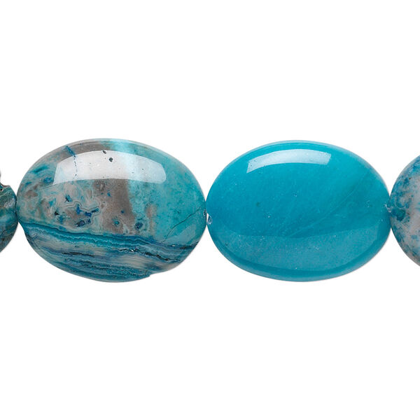 Bead, crazy lace agate (dyed), light to dark blue, 20x15mm puffed oval, B grade, Mohs hardness 6-1/2 to 7. Sold per 15-1/2" to 16" strand. image number 0