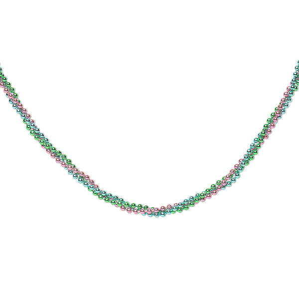 Chain, brass, pink / light blue / light green, 1.5mm ball, 24 inches with ball chain connector. Sold per pkg of 3. image number 0