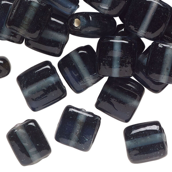 Bead, glass, translucent dark navy blue, 10mm-11mm flat square. Sold per pkg of 50 beads. image number 0