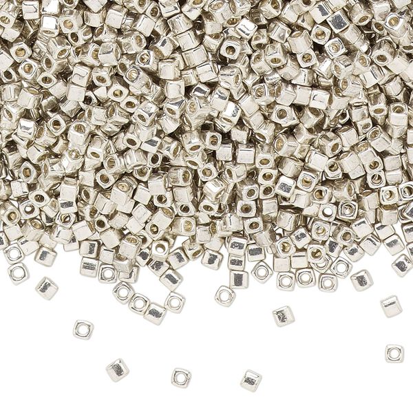 Seed bead, Miyuki, glass, pkg/250g, 1.8mm square, opaque galvanized silver, (SB-1051). image number 0