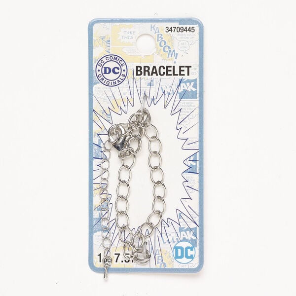 Bracelet 1pkg1, silver-finished brass and steel, 6mm curb chain with lobster claw clasp and 2-inch extender chain, 7-1/2 inches. image number 0