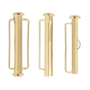 Clasp slide lock 1pkg4 gold-plated, 31x6mm round tube / fits 23x2mm cord, brass 1-strand