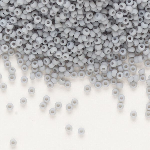 Seed bead, Miyuki, glass, pkg/25g, #11 rocaille, opaque matte grey, (RR-498F). image number 0