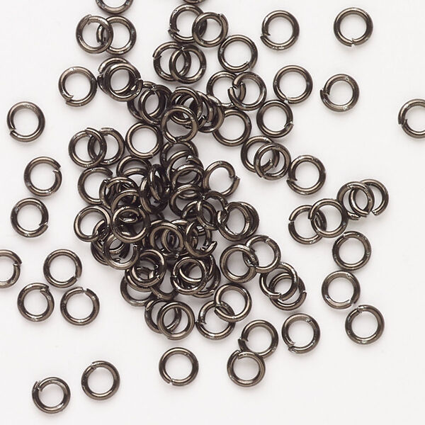 Jump ring, steel, pkg/80, 4mm open round, 2.4mm inside diameter, 21 gauge. image number 0