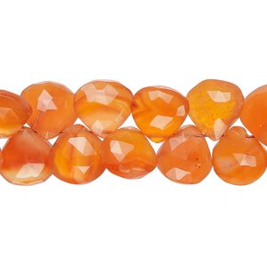 Carnelian 1pkg1, hand-cut top-drilled faceted puffed teardrop bead 8 inch 9x8mm-11x10mm