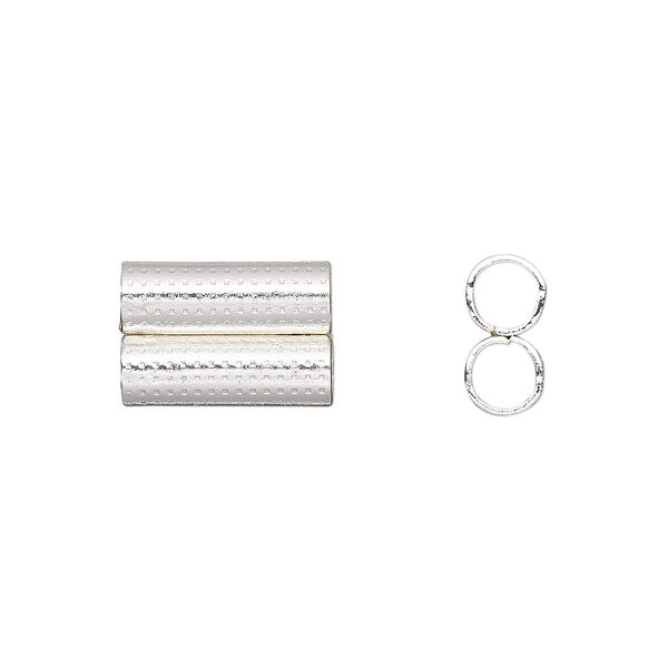 Bead, silver-finished steel, 15.5x10mm double tube with dot pattern. Sold per pkg of 10. image number 0