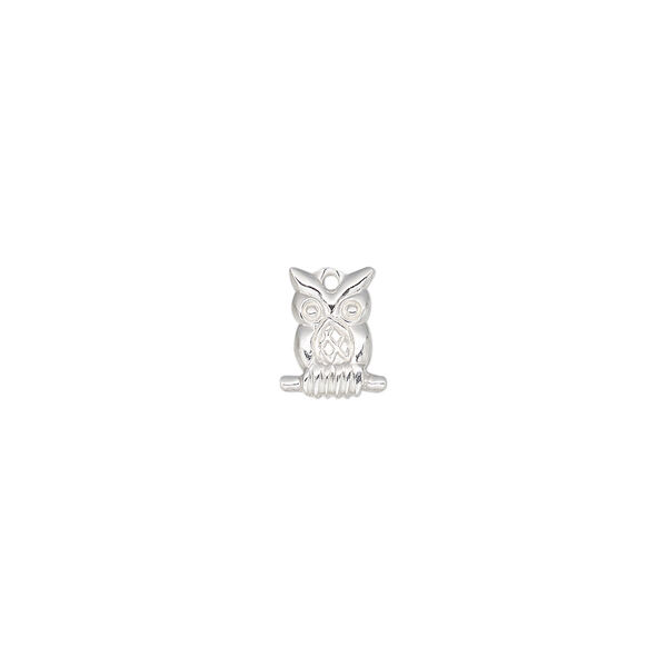 Charm, sterling silver, 9x7mm single-sided owl. Sold per pkg of 2. image number 0