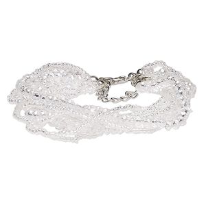 Bracelet, 9-strand, glass and silver-finished steel, clear AB, 18mm wide, 7 inches with 2-inch extender chain and lobster claw clasp. Sold individually.