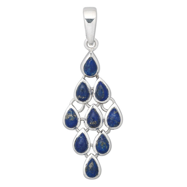 Pendant, sterling silver and lapis lazuli (natural), 38x19mm diamond, 8x6mm teardrop. Sold individually. image number 0