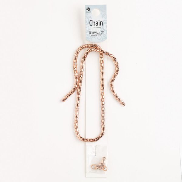 Chain and finding assortment, brass and steel, pkg/6, copper finish, 4mm lantern chain and mixed findings. image number 0