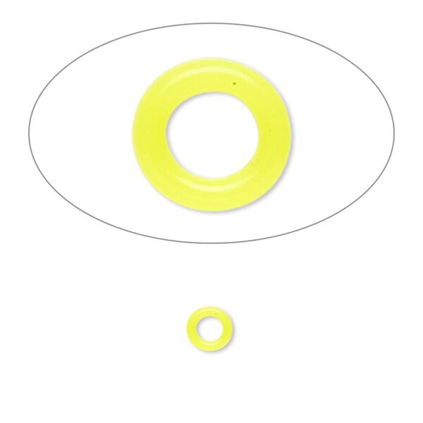 Component, Oh! Ring™, silicone, neon yellow, 5mm round with 2.5mm hole. Sold per pkg of 500. image number 0