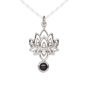 Black onyx / sterling silver 1pkg1, antiqued lotus drop 22.5x14.5mm