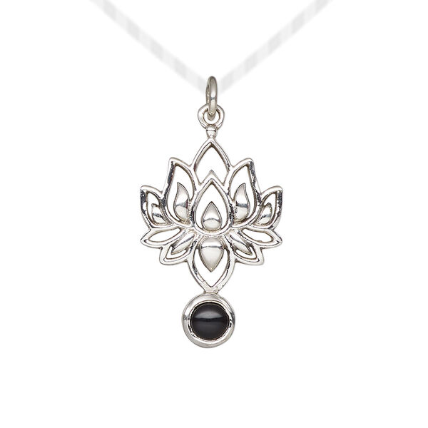 Black onyx / sterling silver 1pkg1, antiqued lotus drop 22.5x14.5mm image number 0