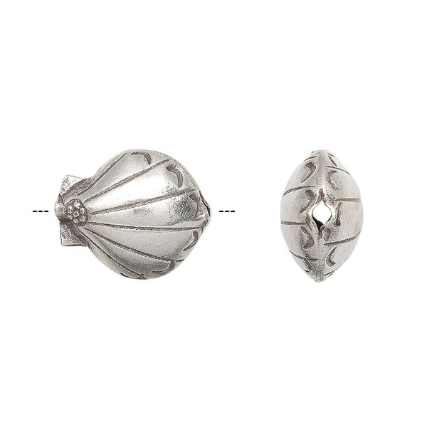 Bead, Hill Tribes, antiqued sterling silver, 16x13mm double-sided puffed shell. Sold individually. image number 0