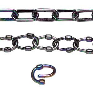 Chain 1pkg5, 7mm oval / 9mm removable oval link, ABS plastic / black AB 16 inch unfinished