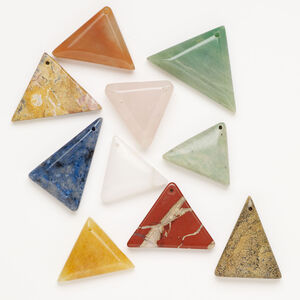Multi-gemstone 1pkg10, top-drilled puffed / flat triangle drop mix 29x24mm-38x33mm