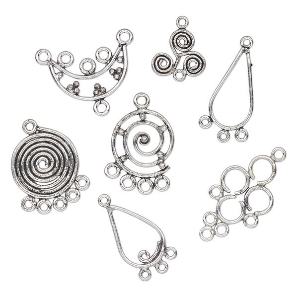 Drop and link mix, antique silver plate copper, 18x13mm-25x21mm mixed shape. Sold per 1-troy ounce pkg, approximately 25-30 pieces. image number 0