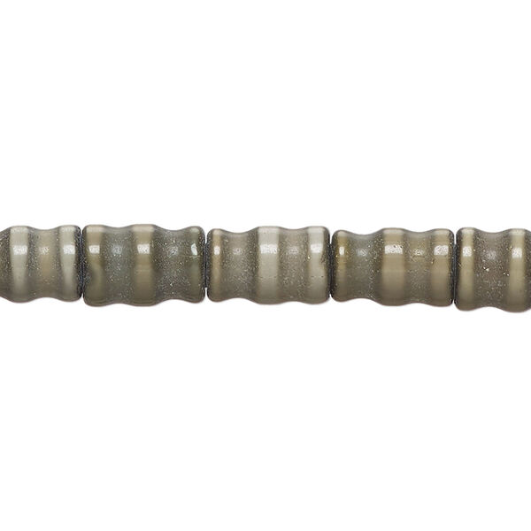 Bead, cat's eye glass (fiber optic glass ), camo, 10x6mm-10x8mm carved tube. Sold per 14-inch strand, approximately 40 beads. image number 0