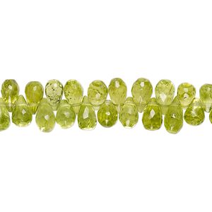 Peridot 1pkg1, hand-cut top-drilled faceted teardrop bead natural 7.5 inch 6x4mm-7x5mm