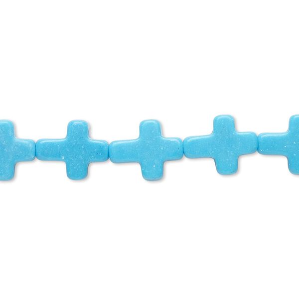 Bead, magnesite (dyed / stabilized), blue, 11x9mm cross, B- grade, Mohs hardness 3-1/2 to 4. Sold per 15-inch strand. image number 0