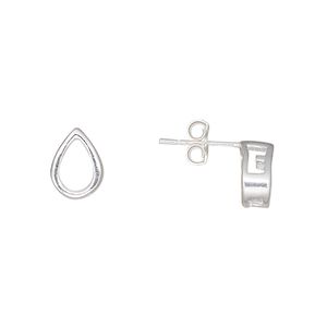 Earstud 1pkg2 sterling silver, 9x7mm pear / 7x5mm pear 3-prong setting, 1 pair