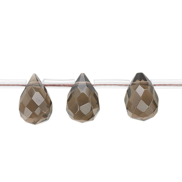 Bead, smoky quartz (heated / irradiated), 11x7mm-13x9mm hand-cut top-drilled faceted briolette, B grade, Mohs hardness 7. Sold per 15-1/2" to 16" strand, approximately 30 beads. image number 0