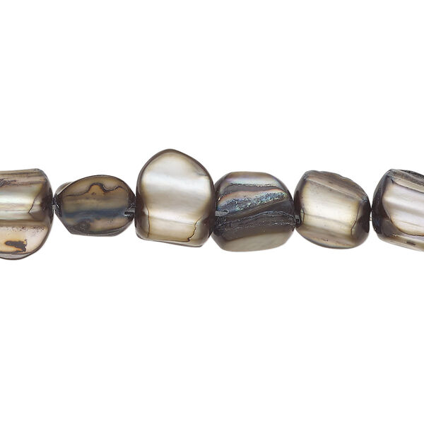 Mother-of-pearl shell 1pkg1, pebble bead 14 inch antique black / steel small to medium image number 0