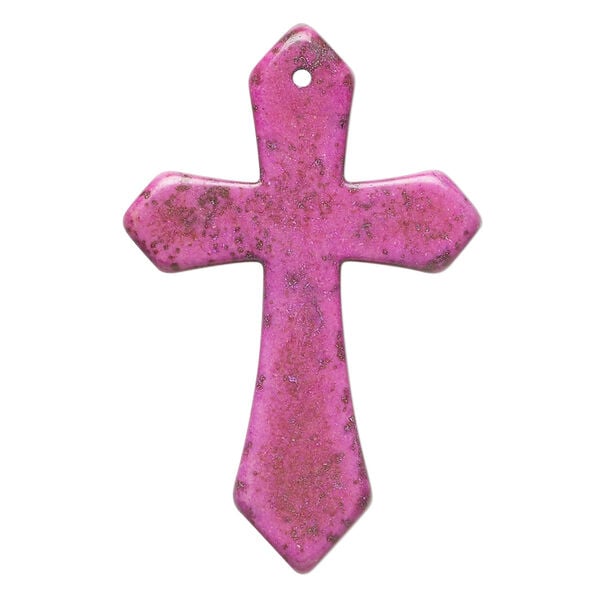 "Magnesite" / resin 1pkg1, top-drilled cross focal fuchsia / brown 43x28mm-44x30mm image number 1