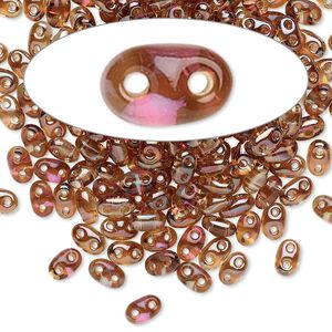 Seed bead, Preciosa Twin™ Czech glass, pkg/10g, 5x2.5mm oval, transparent Venus clear, (20202).