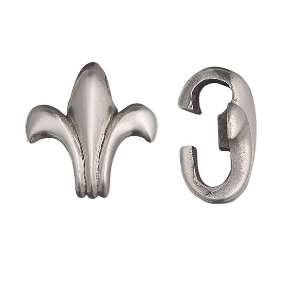 Slide, stainless steel, 21x20mm fleur-de-lis, 16x3mm hole. Sold individually. image number 0