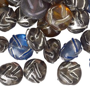 Bead mix, lampworked glass, translucent mixed colors, 12-15mm puffed flat round with swirl design. Sold per 2-ounce pkg, approximately 35 beads.