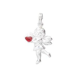 Sterling silver and enamel cupid charm, approximately 16x24mm. Sold individually.