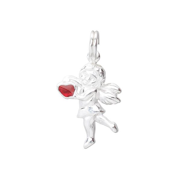 Sterling silver and enamel cupid charm, approximately 16x24mm. Sold individually. image number 0