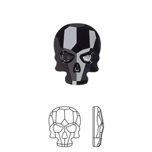 Flat back 30pk jet, Swarovski® 18x14mm skull 2856