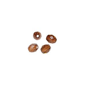 Bead 4pk light amber, Crystal Passions® 5x4mm olive briolette 5044