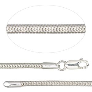 Chain 1pkg1 sterling silver snake, 2.4mm / fits 3.5mm hole / lobster claw clasp, Dione® 7 inch