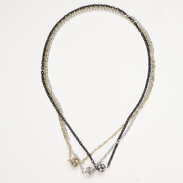 Aluminum / steel / glass rhinestone 1pkg3, oval rolo chain / ball assortment mixed finish / clear 18 inch 3mm image number 0