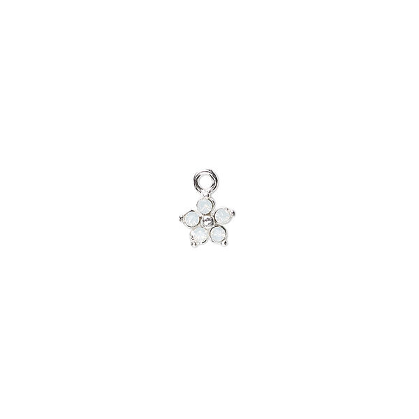 Charm, crystals and sterling silver, white opal, 6mm single-sided flower. Sold per pkg of 2. image number 0