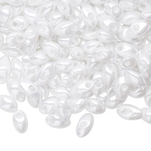 Seed bead, Miyuki, glass, pkg/250g, 7x4mm long magatama, opaque pearl luster white, (LMA-420).