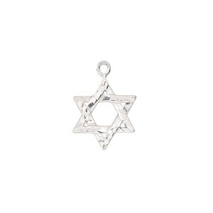 Drop, sterling silver, 15x13mm diamond-cut Star of David. Sold individually.