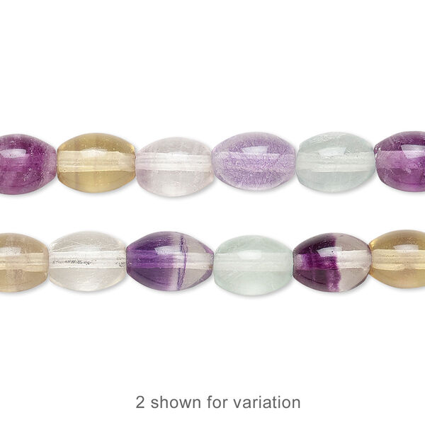 Bead, multi-fluorite (natural), 8x6mm oval, B grade, Mohs hardness 4. Sold per 15-1/2" to 16" strand. image number 0