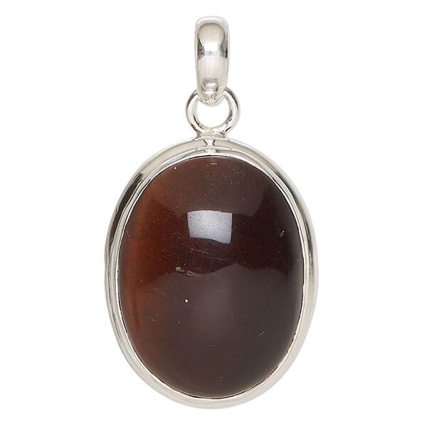Pendant, red tigereye (heated) and sterling silver, 30x24mm oval. Sold individually. image number 0