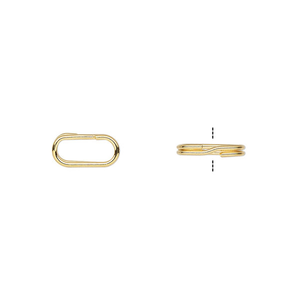 Split ring, gold-plated steel, 10x5mm oval with 8x3mm hole. Sold per pkg of 100. image number 0