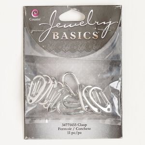 Clasp self-closing 1pkg11, 22x11mm oval, silver-finished steel 1-strand