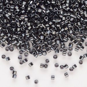 Seed bead, Delica®, glass, pkg/7.5g, #10 round, opaque metallic gunmetal (DBM-0001).