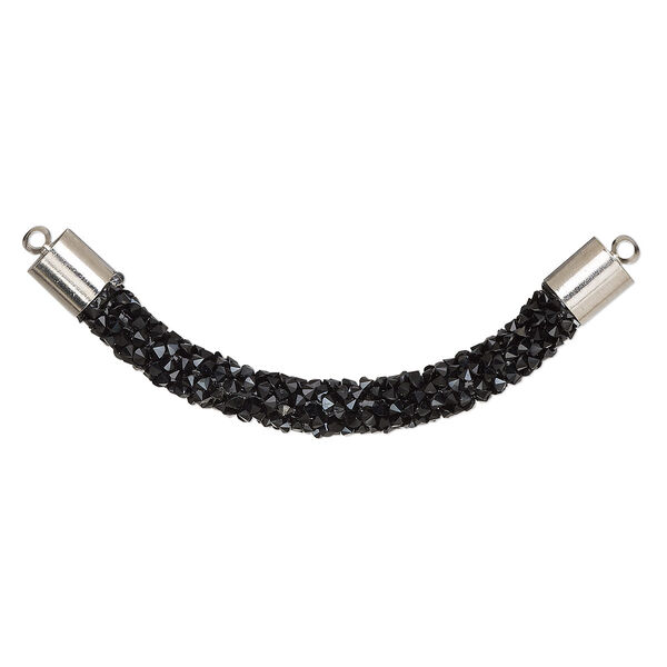 Focal, glass / resin / imitation rhodium-finished brass, black, 60-64mm curved tube. Sold per pkg of 4. image number 0