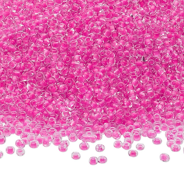 Seed bead, Ming Tree™, glass, pkg/1 pound, #11 round, transparent color-lined hot pink. image number 0