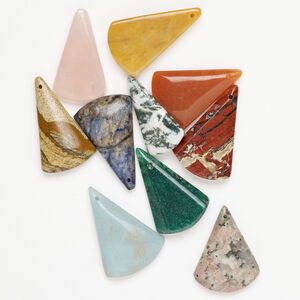 Multi-gemstone 1pkg10, top-drilled puffed / flat fan focal mix 31x21mm-39x28mm