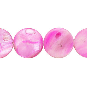 Mother-of-pearl shell 1pkg1, puffed flat round bead 15 inch bright pink 14-15mm