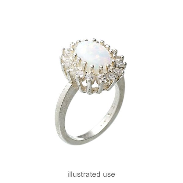 Ring, sterling silver, (16) 2mm 2-prong round settings and (1) 10x8mm 16-prong oval setting, size 7. Sold individually. image number 1